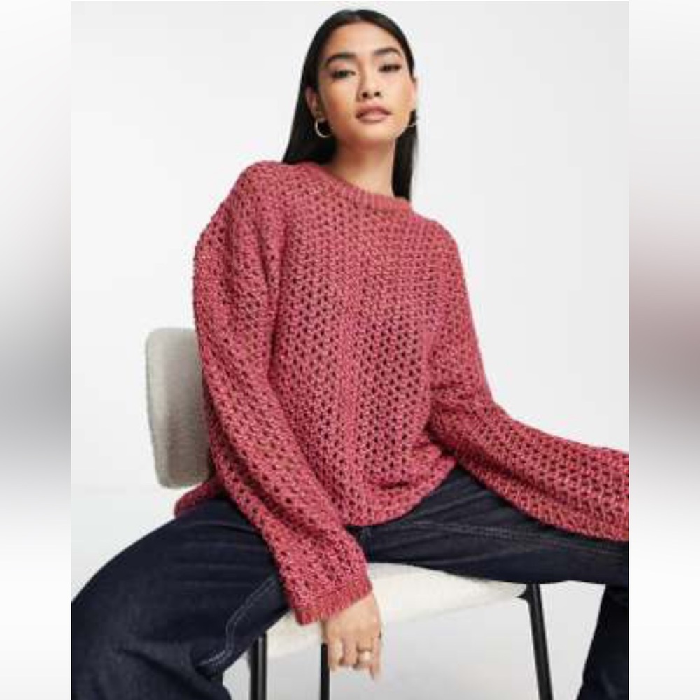 NWT - ASOS CROCHET SWEATER SZ 14 MIXED PINK & BROWN L/S MOCK NECK